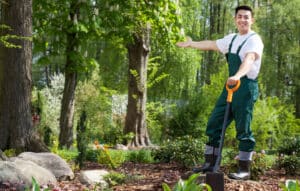 Gardener in a beautiful garden